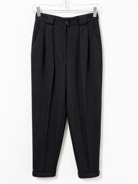 Luxury Italian Merino Wool Pants Black High Waist Pleated Tapered Jones New York